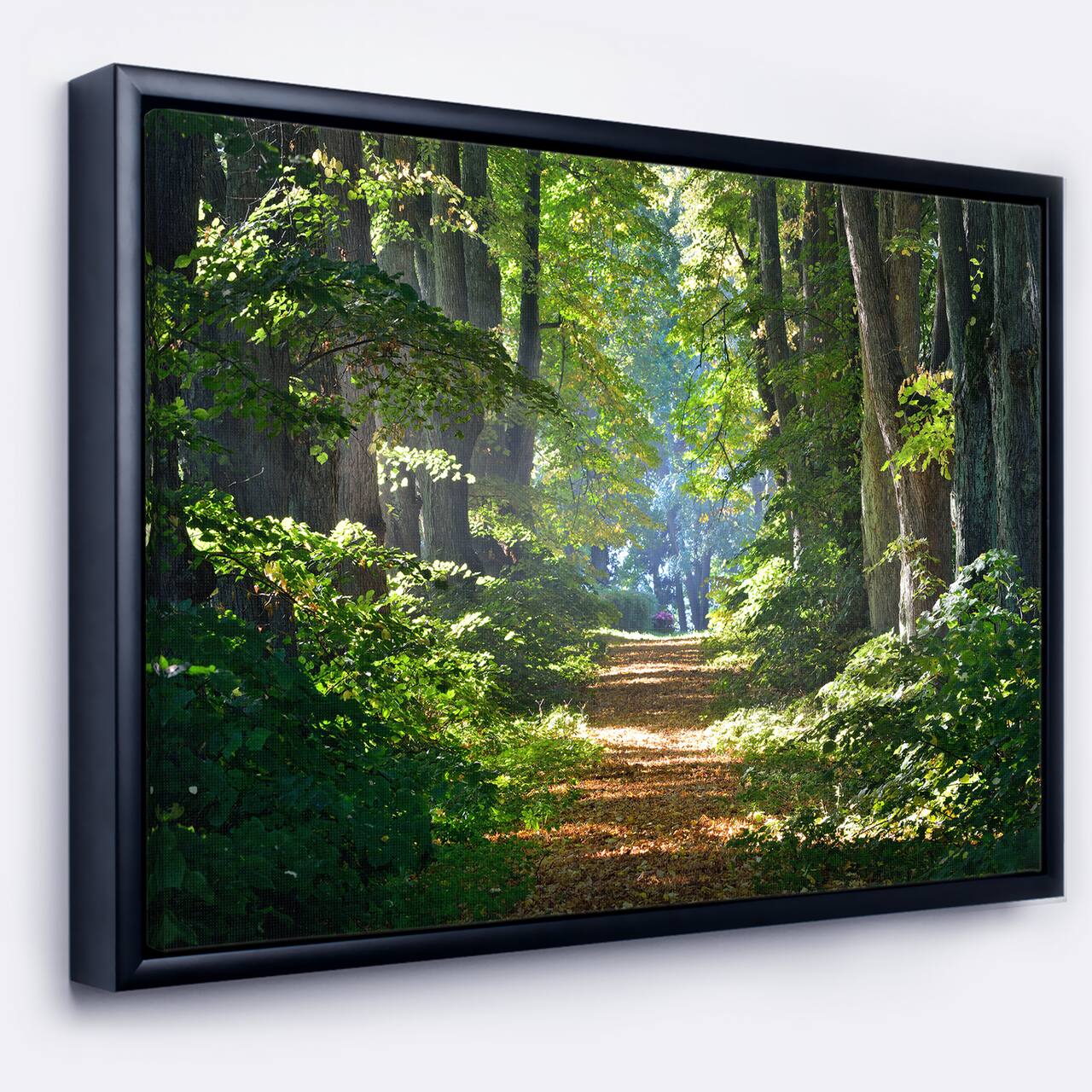 Designart - Bright Green Forest in Morning - Landscape Photography Canvas Print in Black Frame